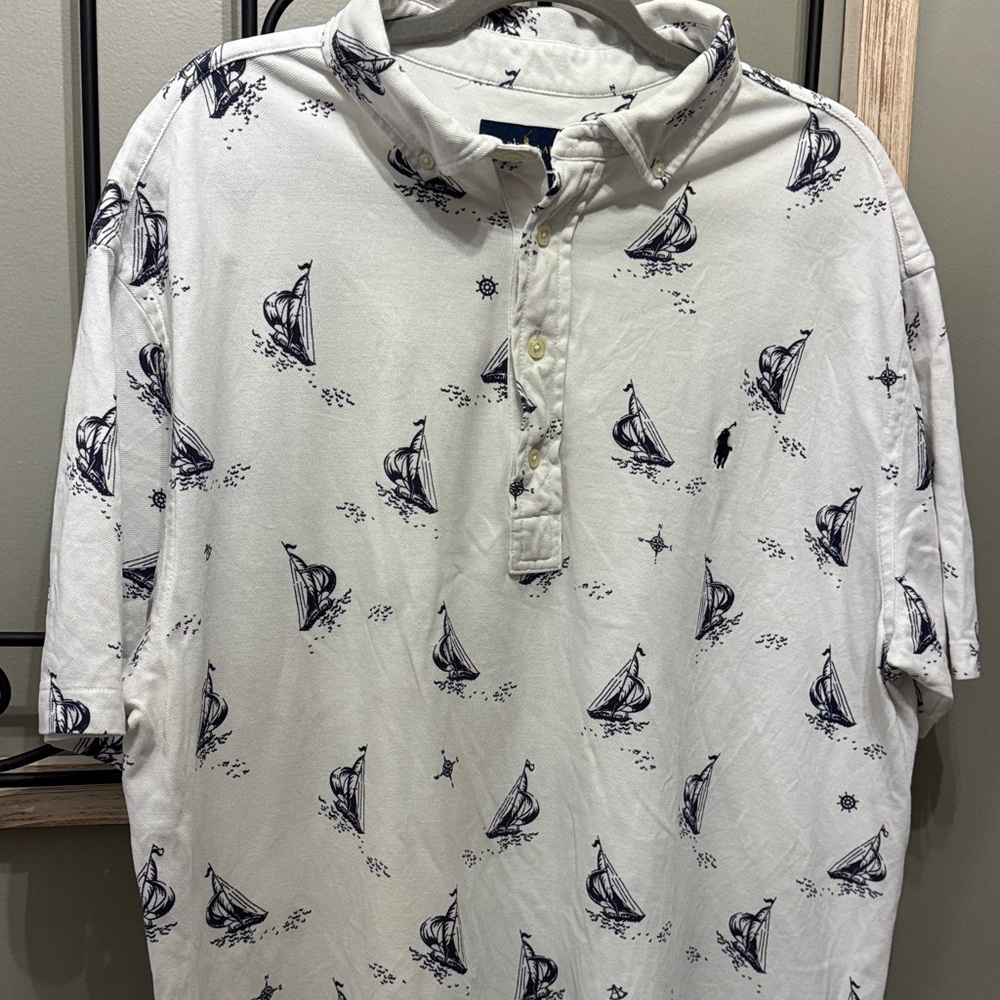 Ralph Lauren Blue Label White Sailboat XL Polo Shirt